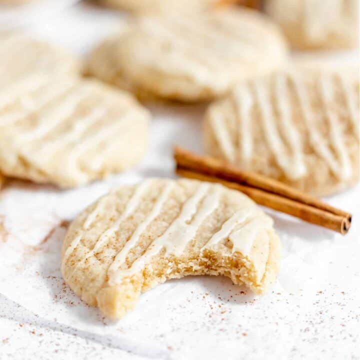 These eggnog cookies are pillowy soft and melt in your mouth. With real eggnog in the dough and icing, and sprinkles with warming spices, you'll watch these cookies disappear quickly and wish you made a double batch