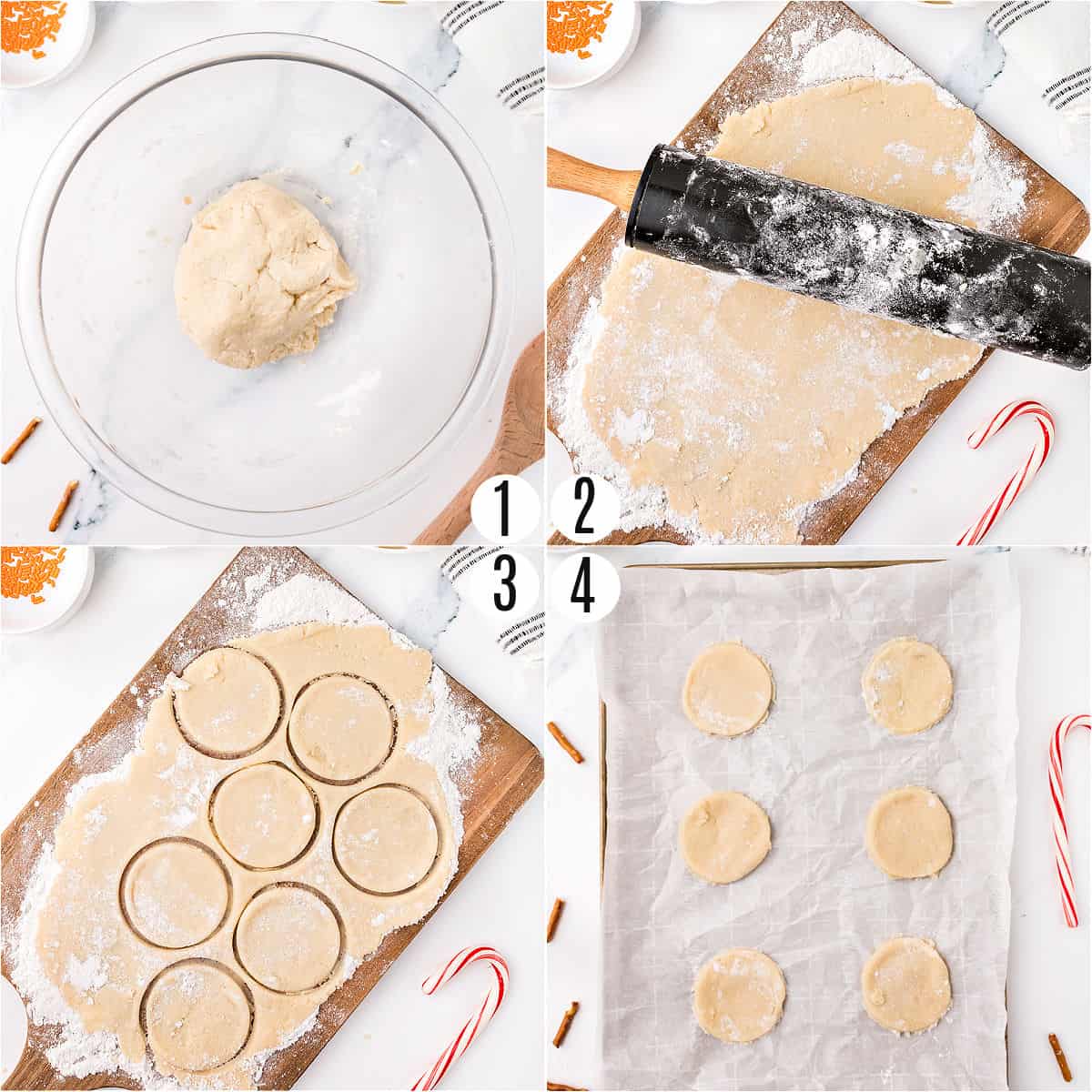 Step by step photos showing how to make sugar cookie dough.
