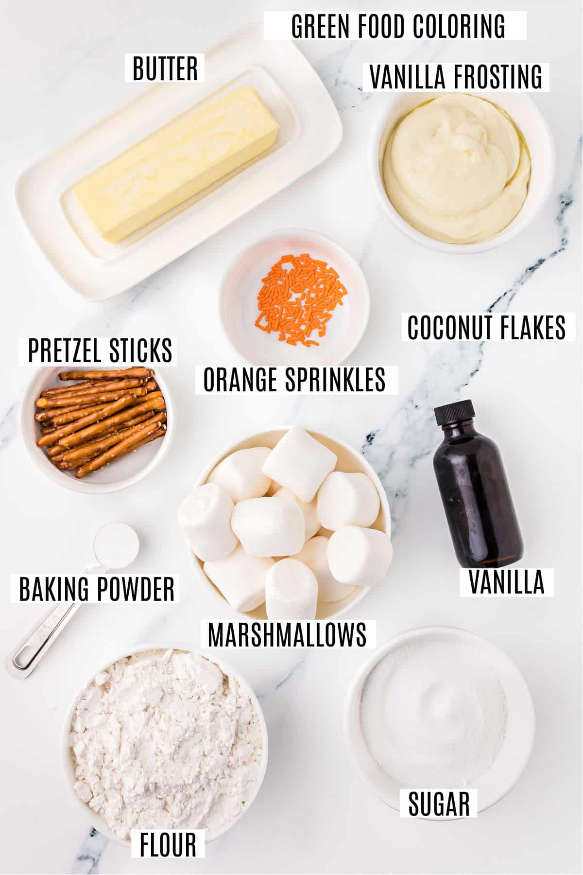 Ingredients needed to make melted snowman cookies.