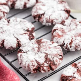 Red Velvet Crinkle Cookies are chewy, moist, and full of rich chocolate flavor. And with the striking crinkle effect, these unique cookies are sure to stand out among all the rest!