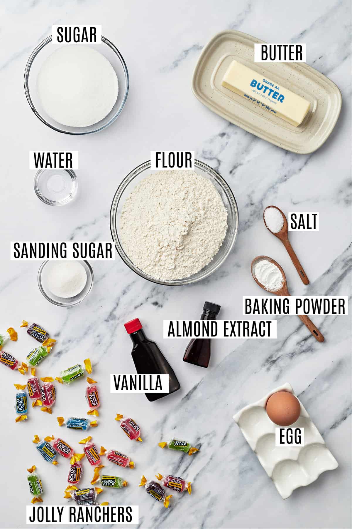 Ingredients needed to make stained glass cookies.