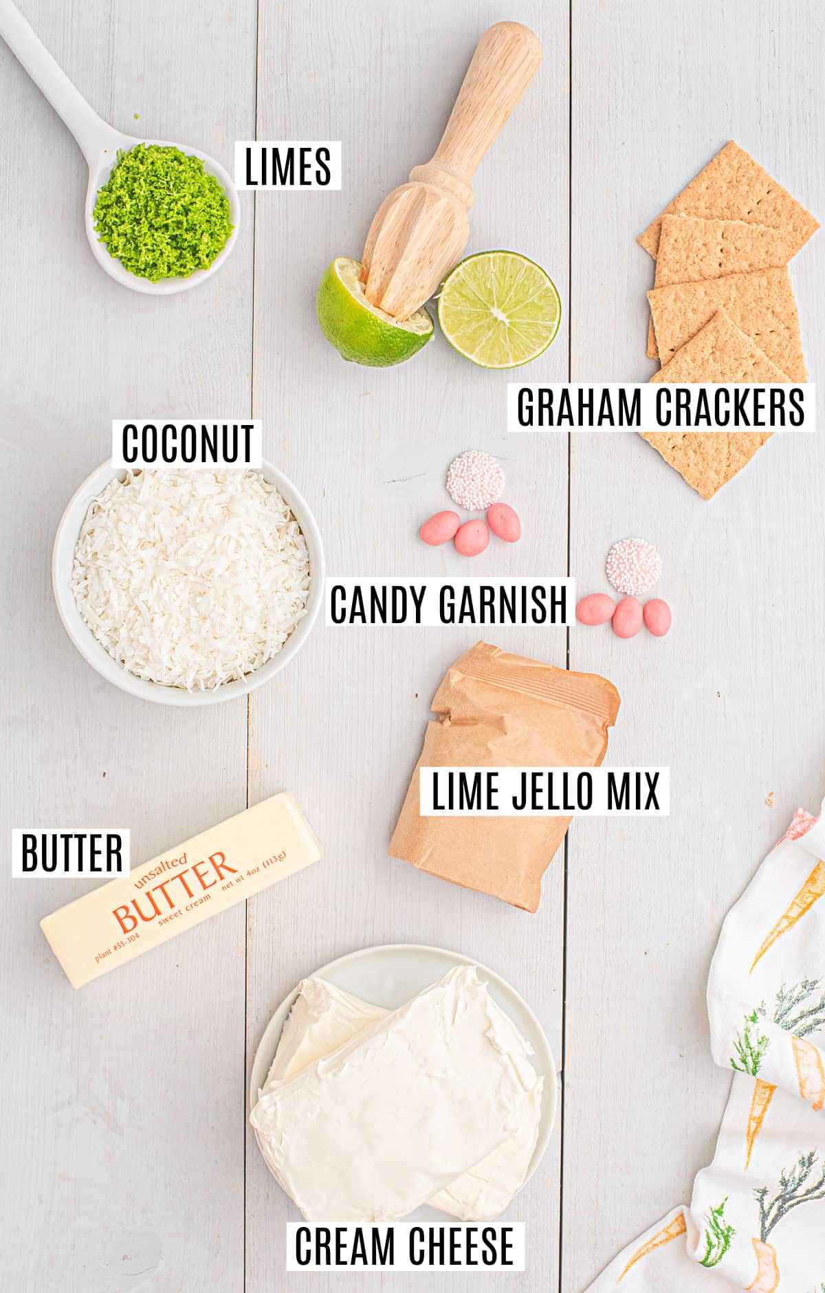 Ingredients needed to make bunny butt shaped cheese ball.
