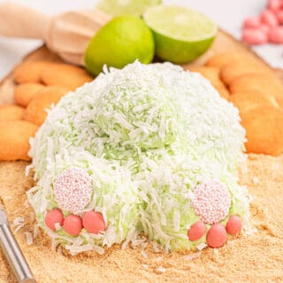 Bunny Butt Cheese Ball is a cute and fun appetizer shaped like a bunny butt and covered in coconut flakes. It's great served with vanilla wafers, fresh fruit slices or pretzels for a sweet snack everyone will love, especially at Easter!