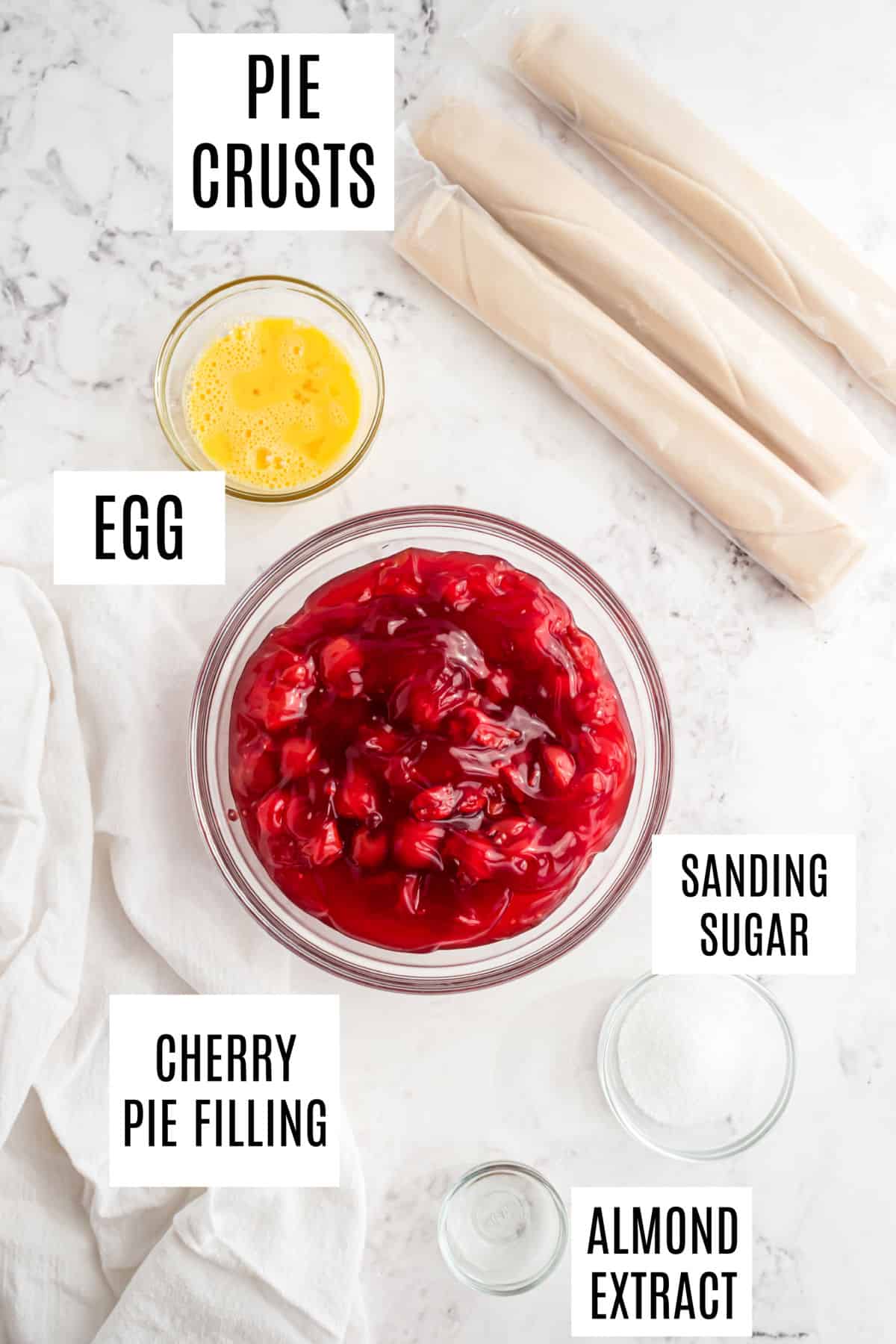 Ingredients needed to make cherry slab pie.