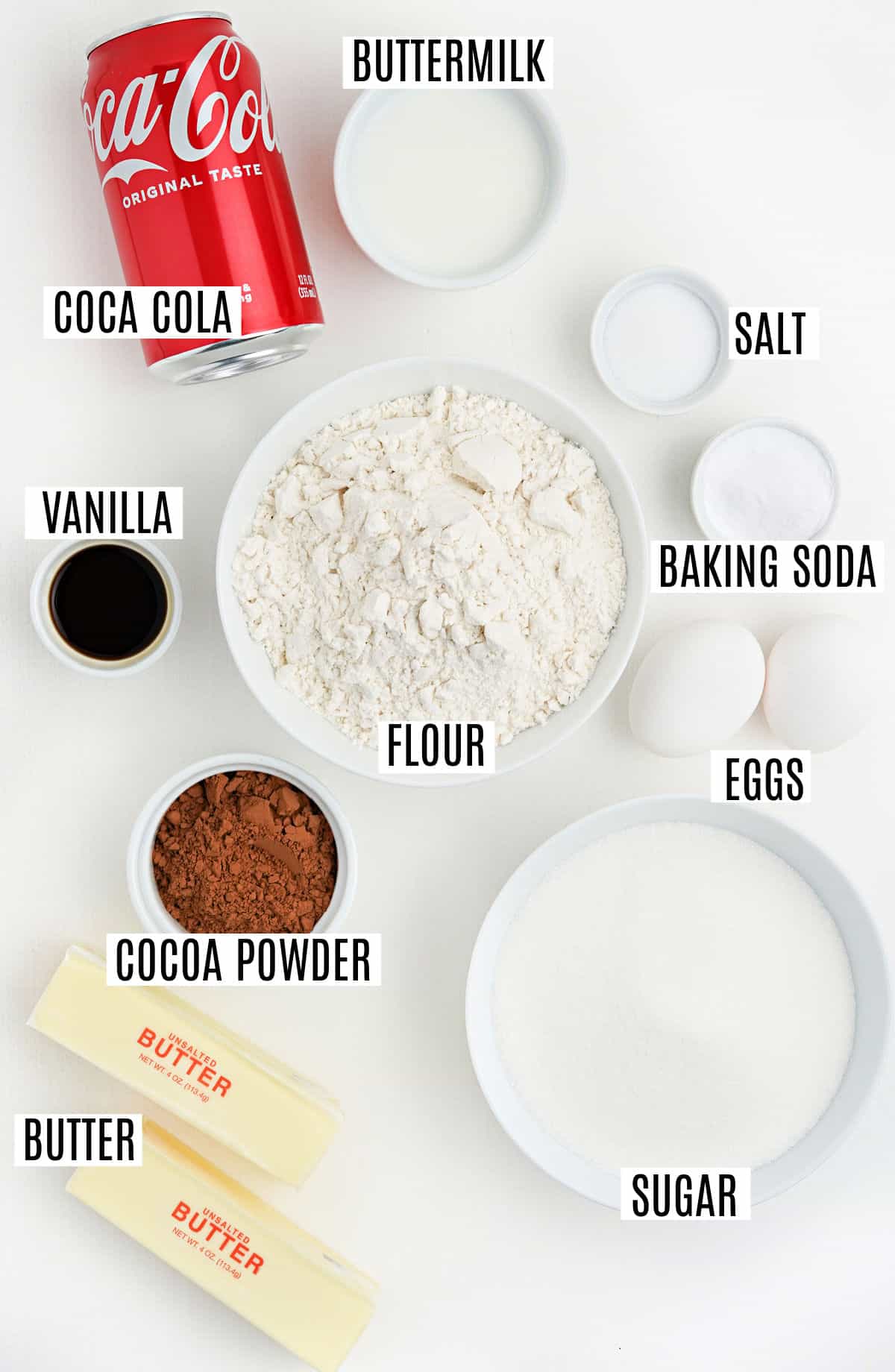 Ingredients needed to make coca cola cake.