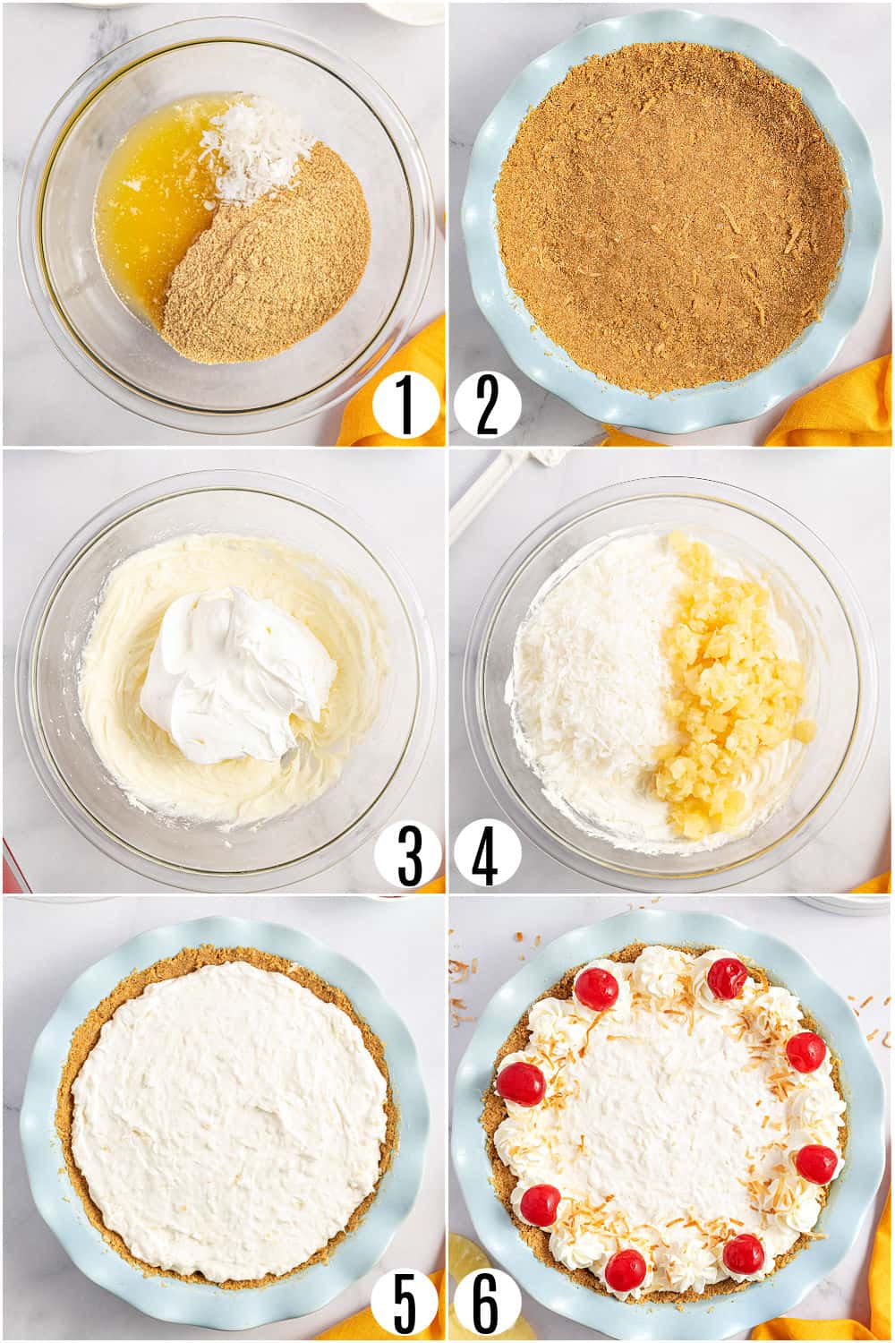 Step by step photos showing how to make pineapple pie.