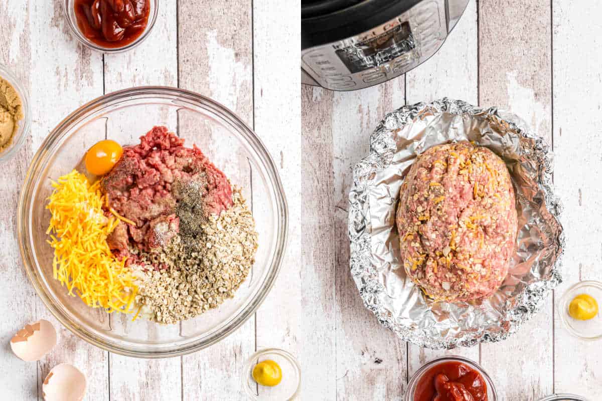 Step by step photos showing how to make meatloaf.