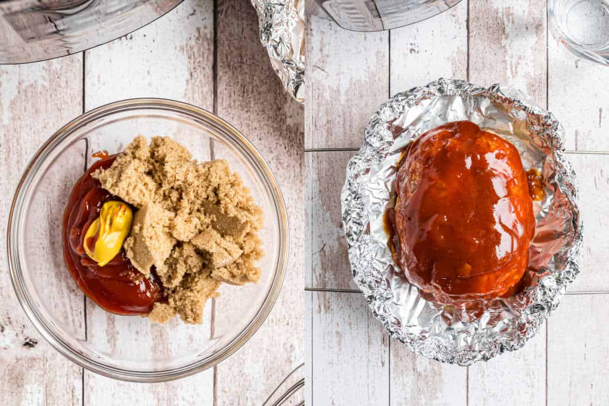 Step by step photos showing how to make meatloaf glaze.