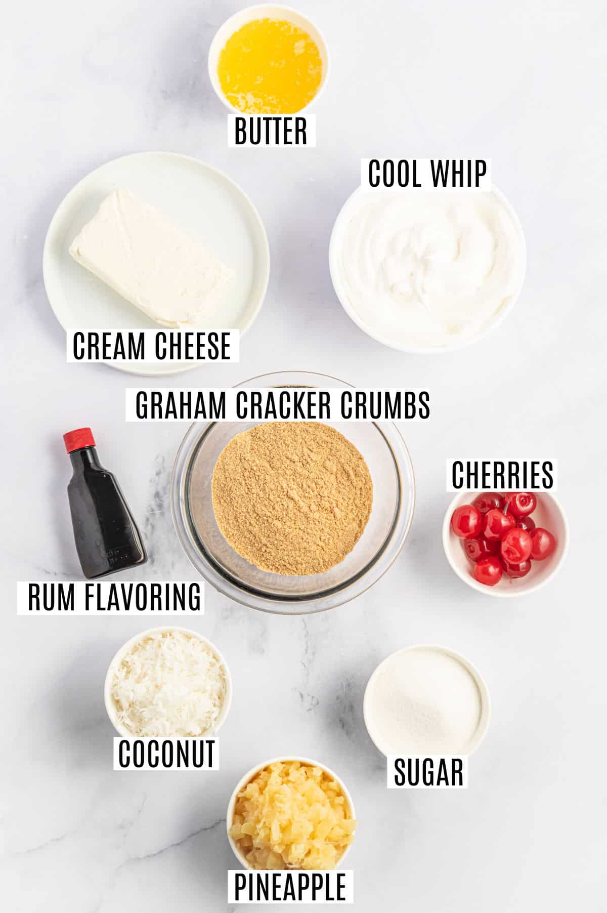 Ingredients needed to make no bake pineapple pie.