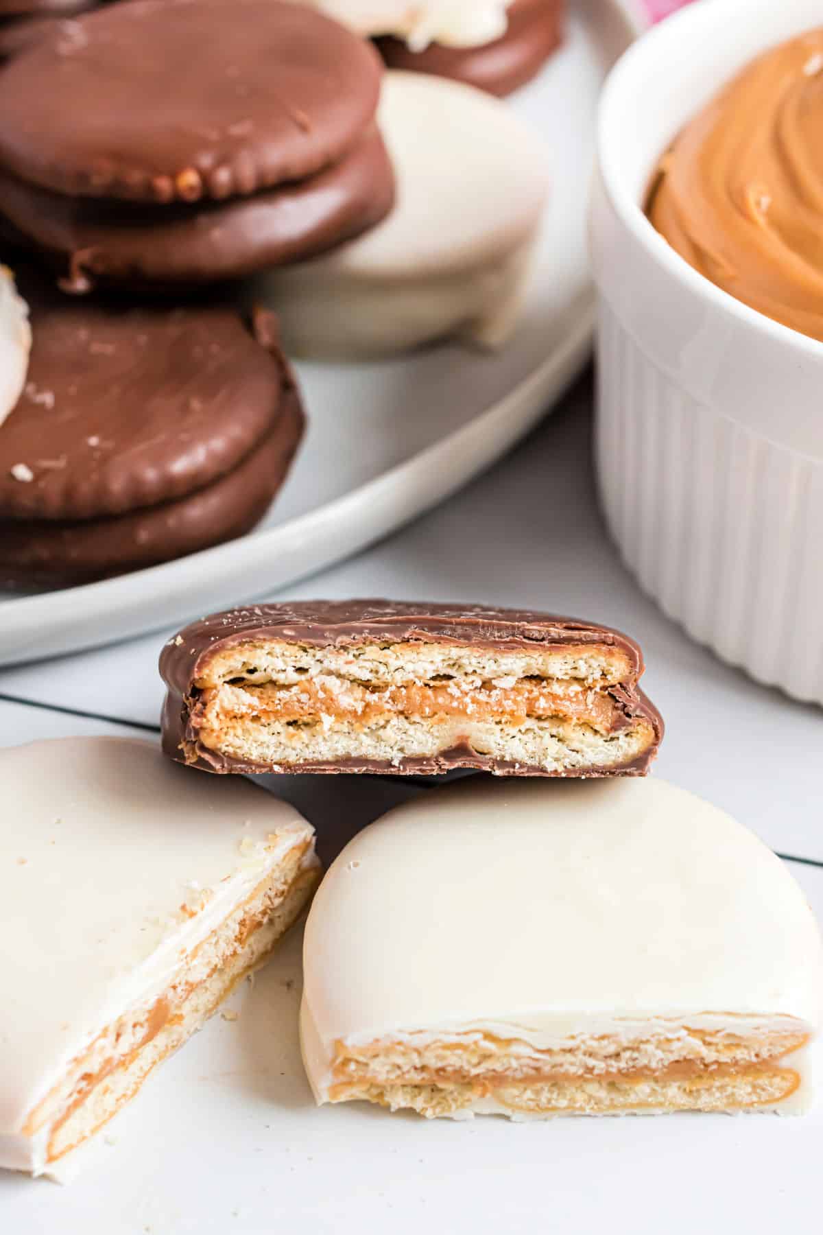 Ritz cookies with peanut butter filling.