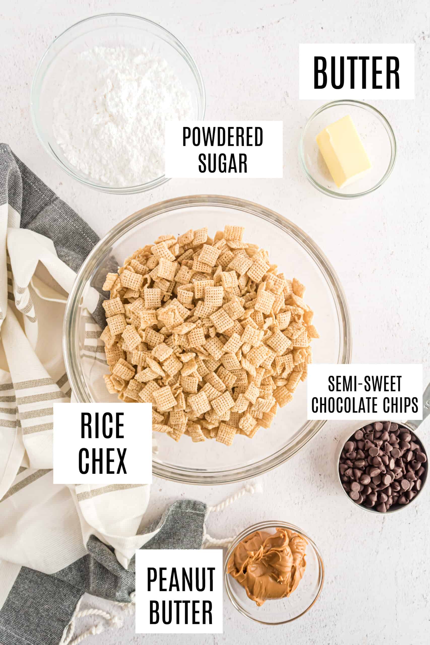 Ingredients needed to make puppy chow.