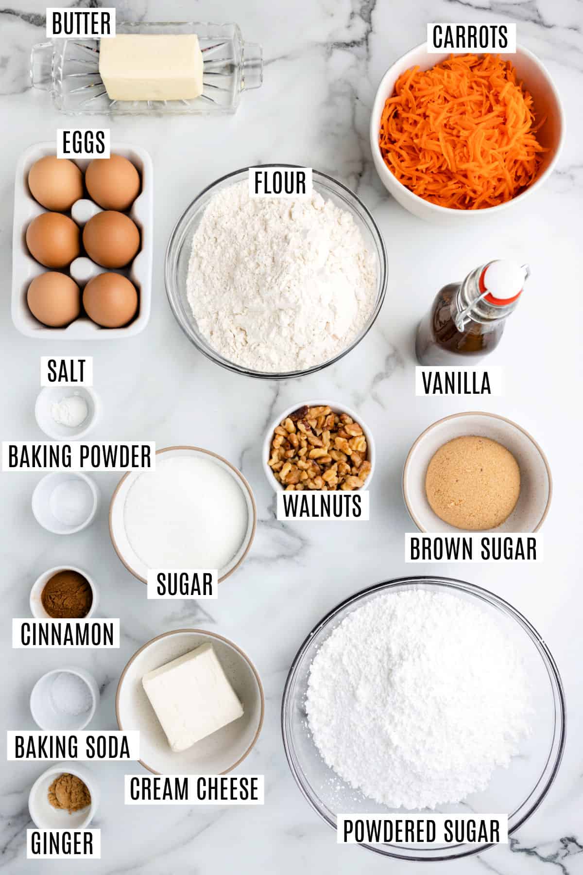 Ingredients needed to make carrot cake whoopie pies.