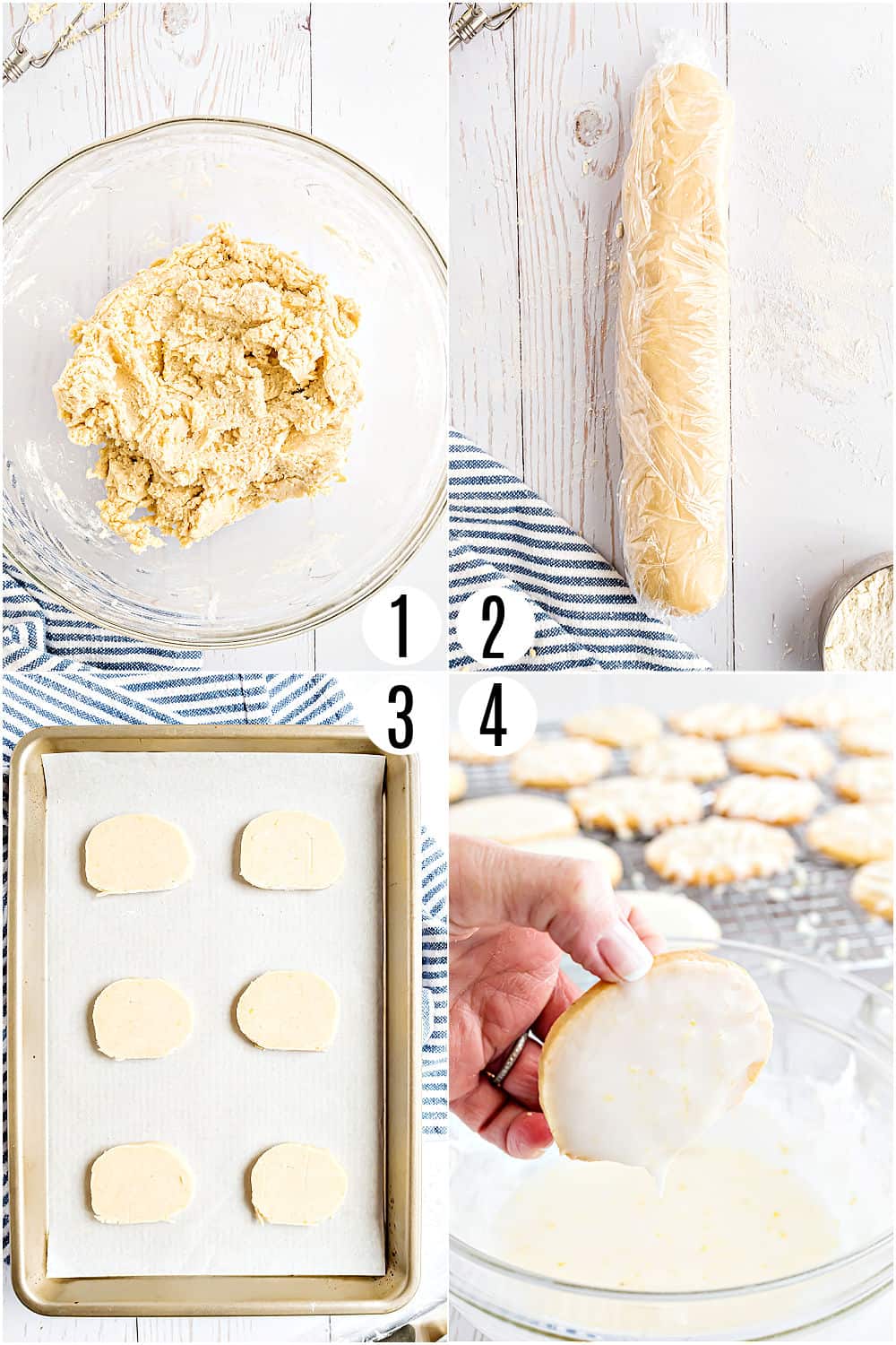 Step by step photos showing how to make lemon shortbread cookies.