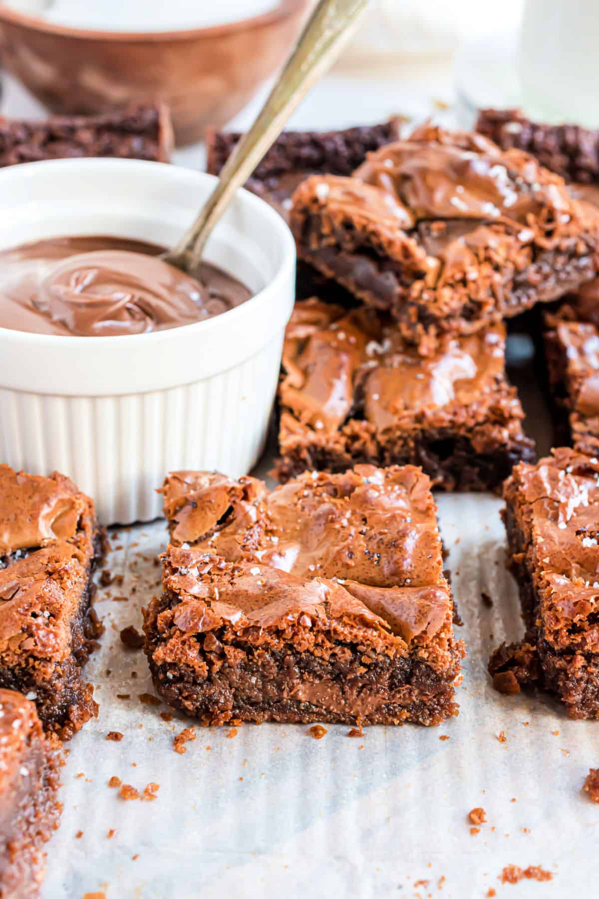 Brownies with nutella cut into squares.