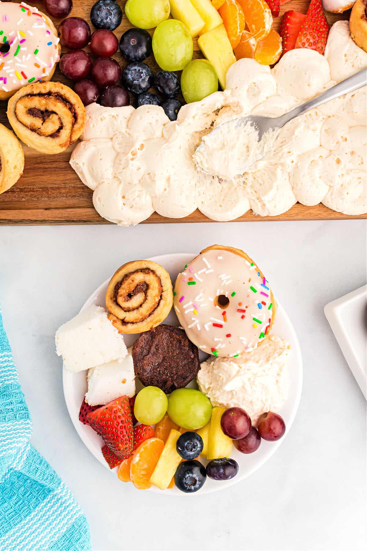 Rainbow desserts served on a plate.