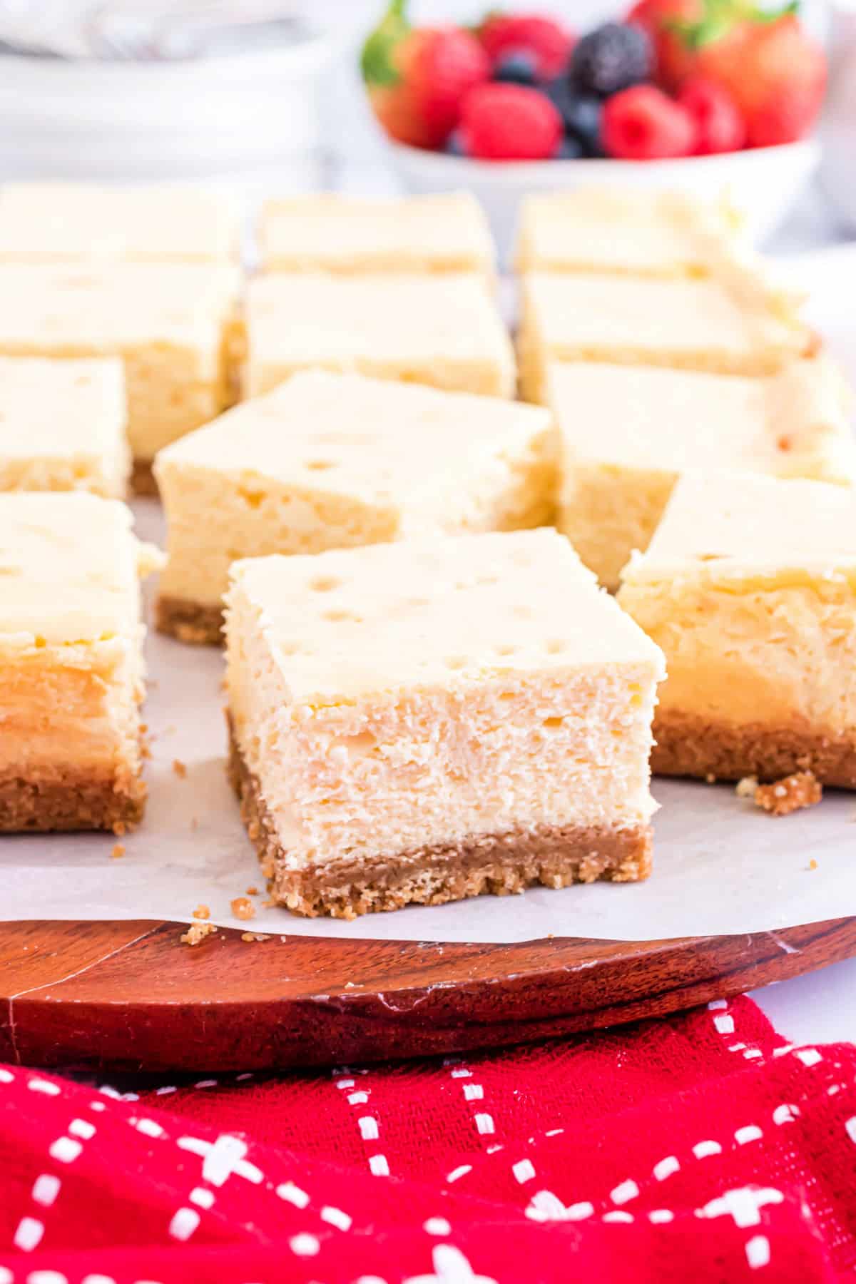 Cheesecake cut into bars.