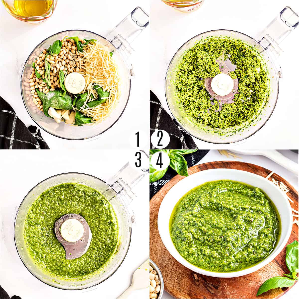 Step by step photos showing how to make pesto.