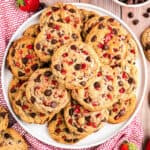 This Strawberry Chocolate Chip Cookies recipe offers the perfect marriage of textures. They’re delicious and chewy with a soft center and crispy caramelized edges. Better still, they’ll be in and out of the oven in less than 30 minutes.