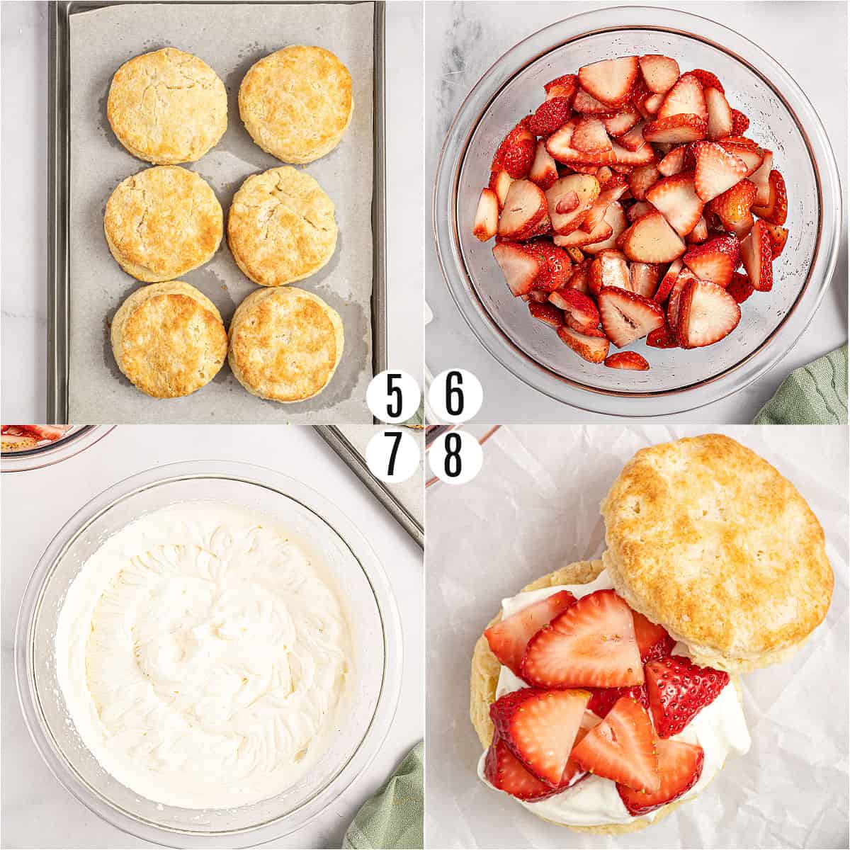 Step by step photos showing how to assemble strawberry shortcake.