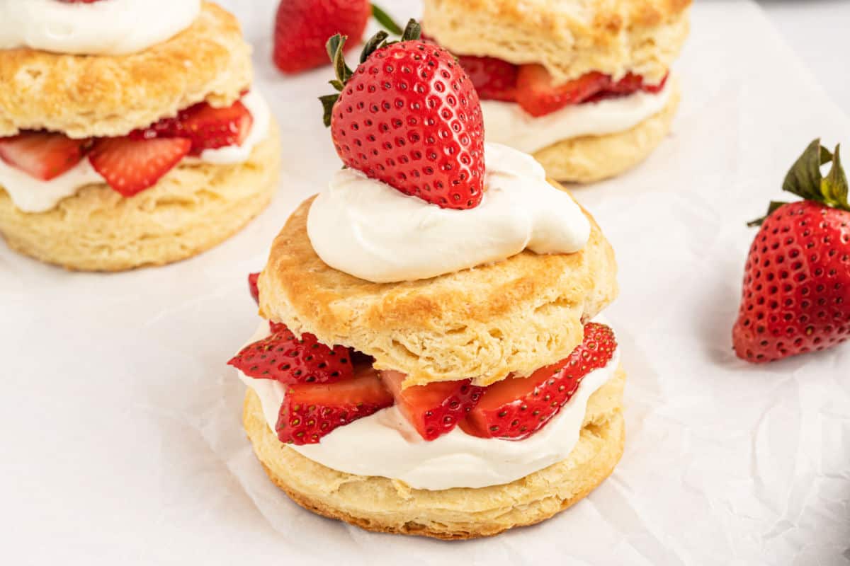 A classic dessert, Strawberry Shortcake combines buttermilk biscuits with sliced, juicy strawberries and fresh whipped cream for a delicious combination that will have everyone raving!