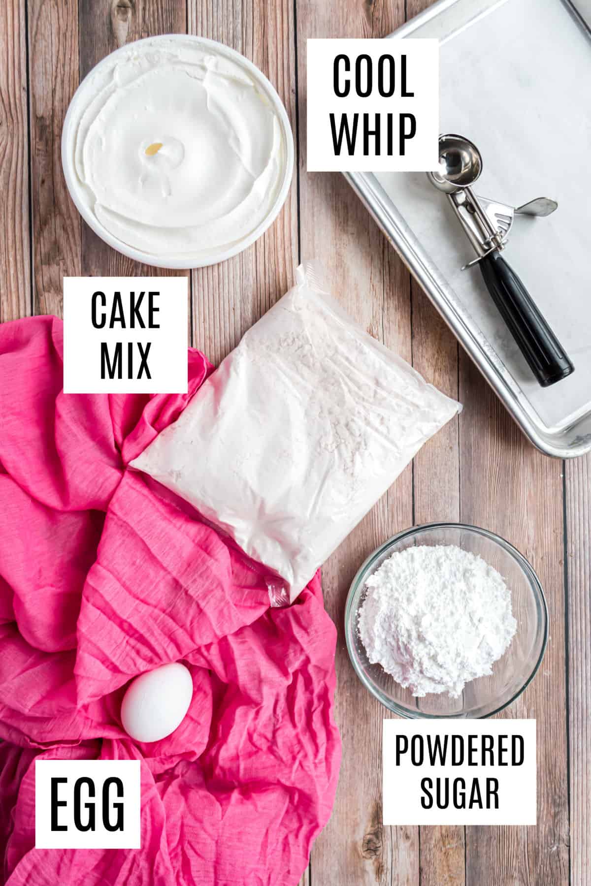 Ingredients needed to make cool whip cookies.