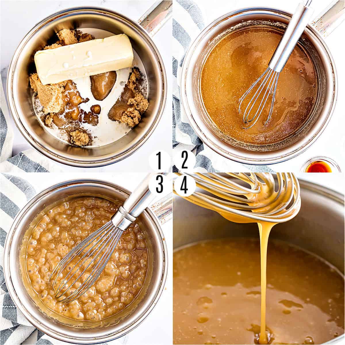 Step by step photos showing how to make butterscotch sauce.