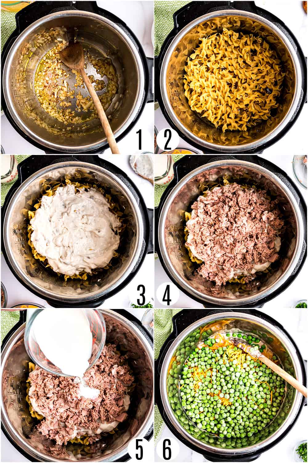 Step by step photos showing how to make tuna noodle casserole in the pressure cooker.