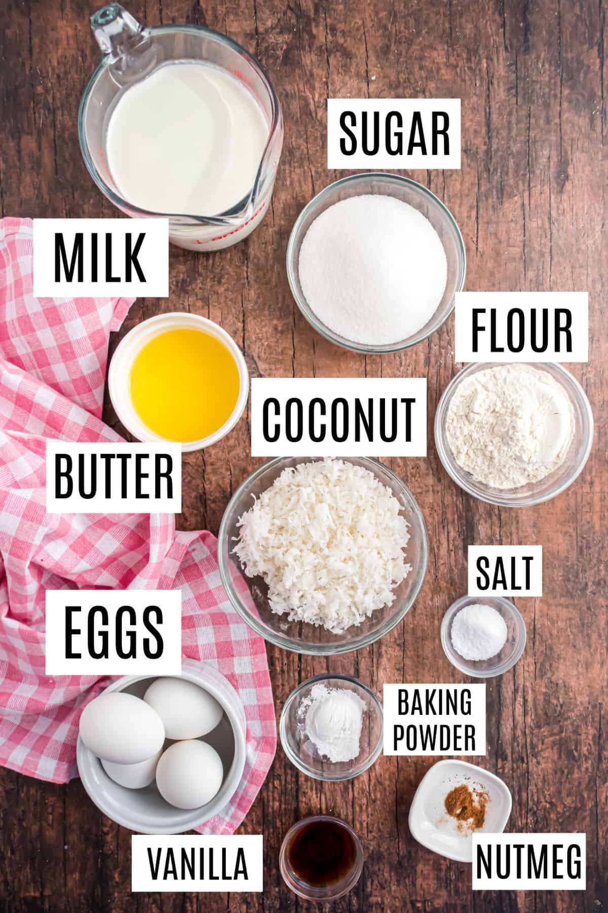 Ingredients needed to make impossible coconut pie.
