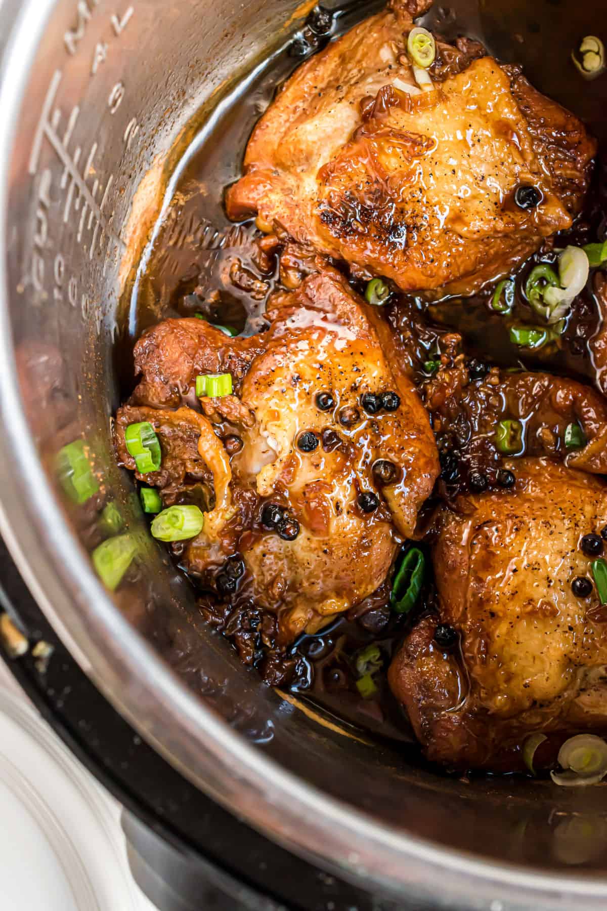 Chicken adobo cooked in the Instant Pot.