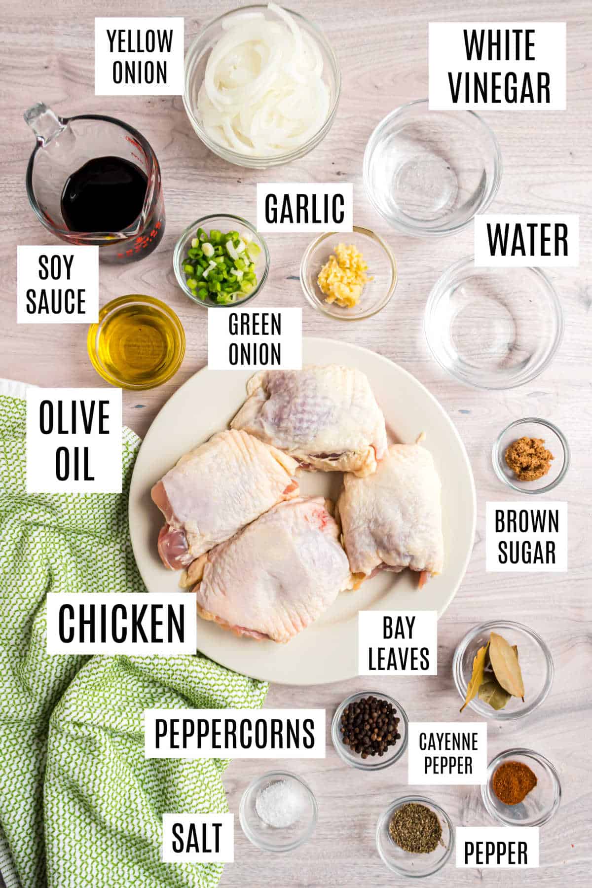Ingredients needed to make Instant Pot Chicken Adobo.
