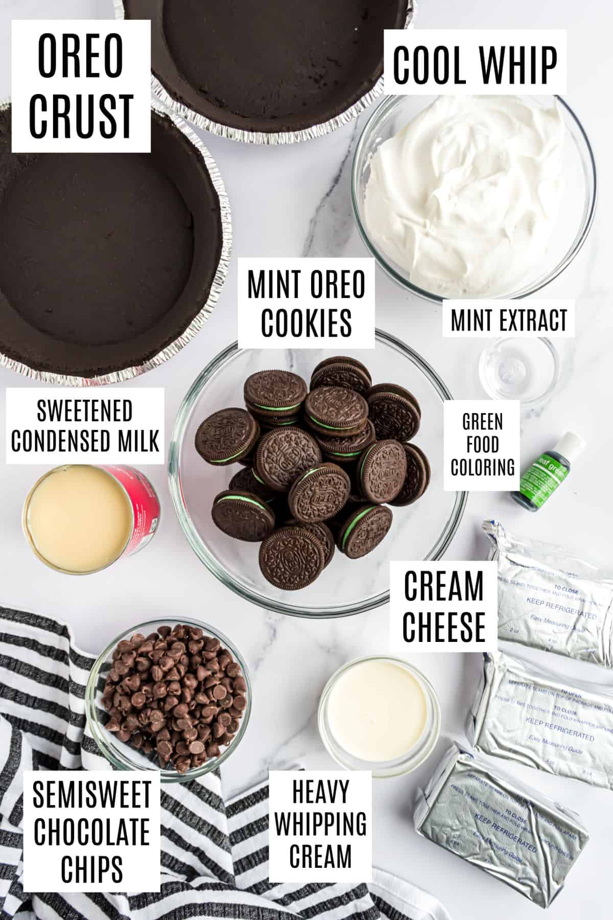 Ingredients needed to make grasshopper pie.