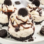 Mini Oreo Cheesecakes incorporate this classic cookie into a delectable, no-bake dessert. These creamy single-serving cheesecakes are made in only 20 minutes using muffins pans!