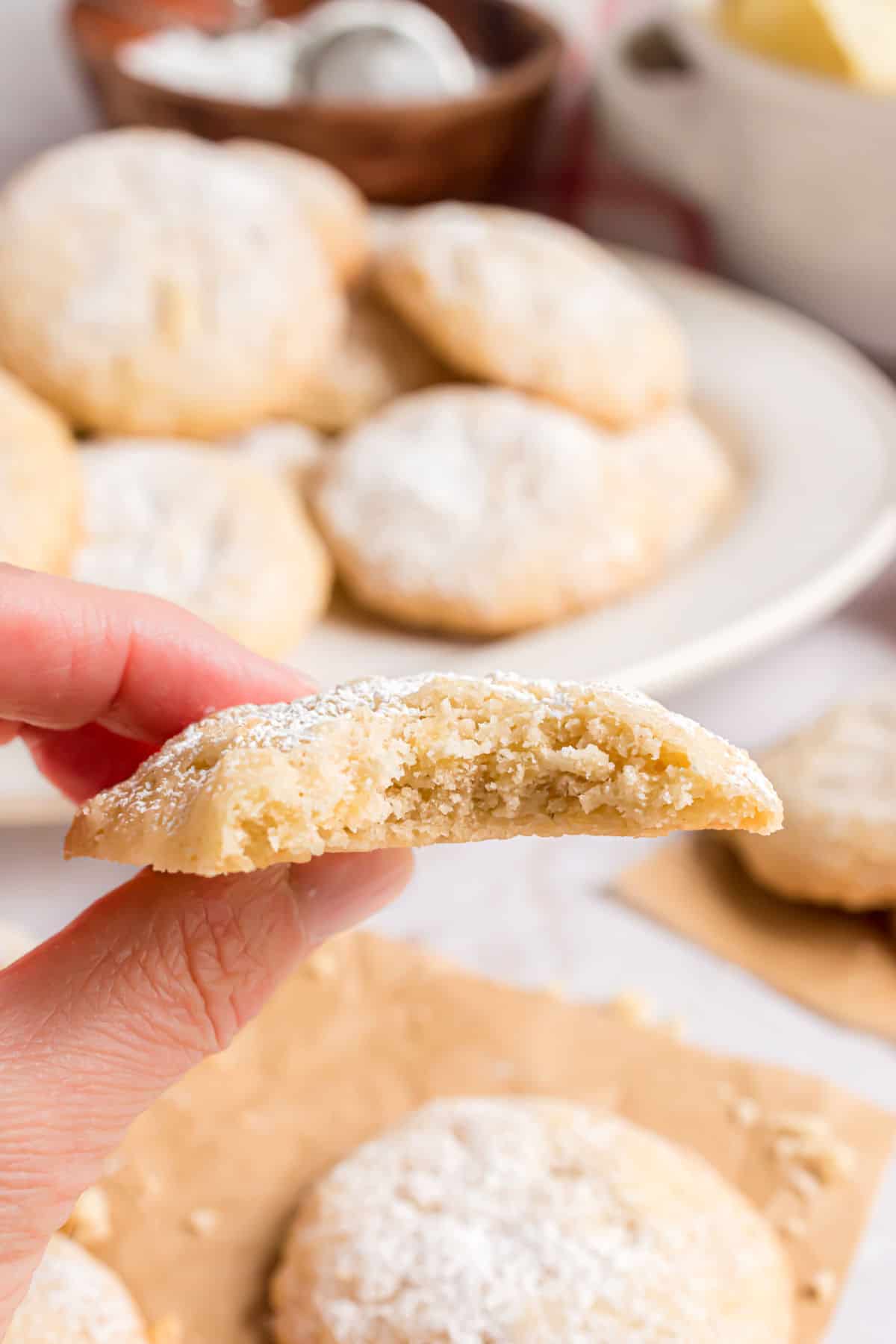 Potato chip cookie with a bite taken out.