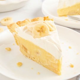 Banana Cream Pie is a classic dessert for a reason! The flaky pie crust, rich, creamy custard filling and the fluffy whipped topping make for a delicious chilled dessert that always hits the spot.