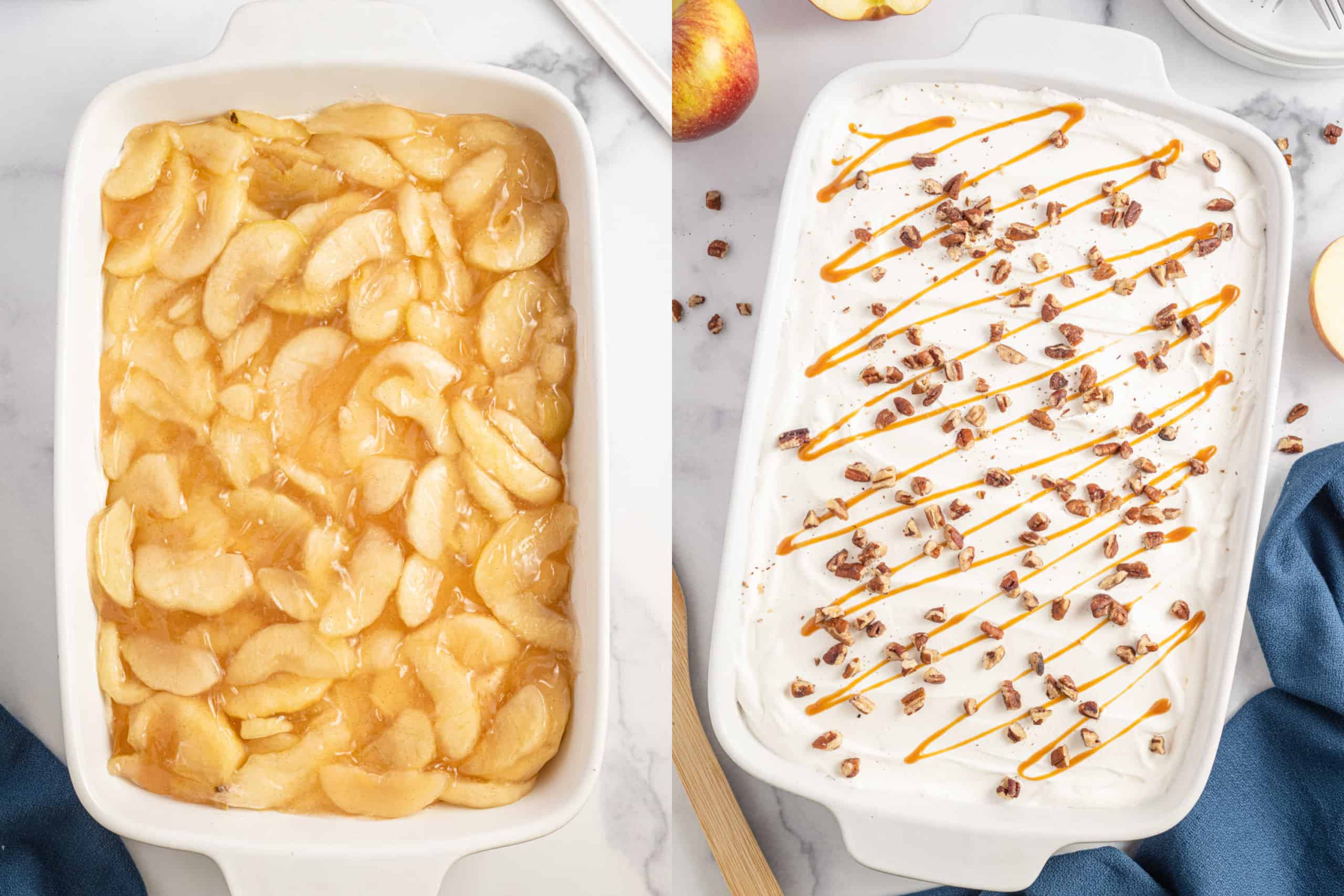 Step by step photos showing how to make topping for apple delight.