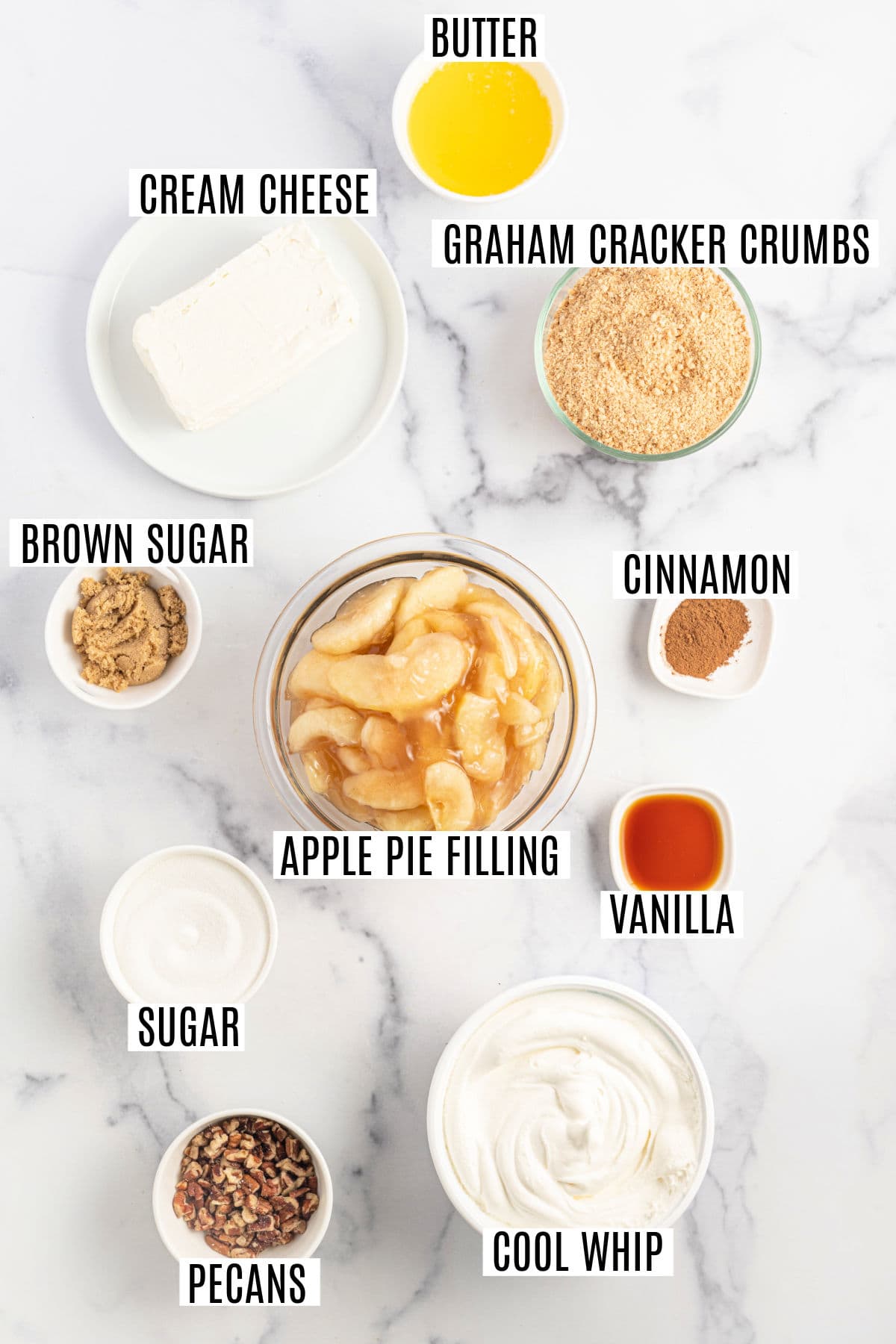 Ingredients needed to make apple pie delight.