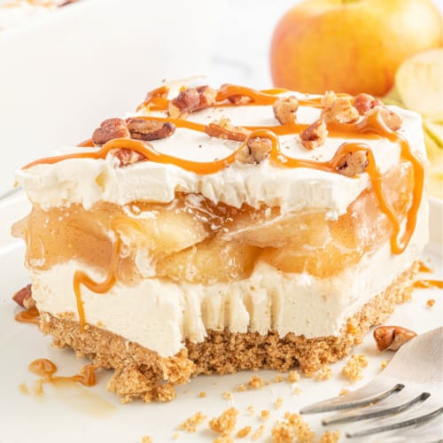 Apple Delight is a decadent dessert with layers of buttery graham cracker crust, rich cream cheese, cool whip, chunky apple pie filling, and crunchy pecans. This dessert is packed with flavor and very easy to make. 