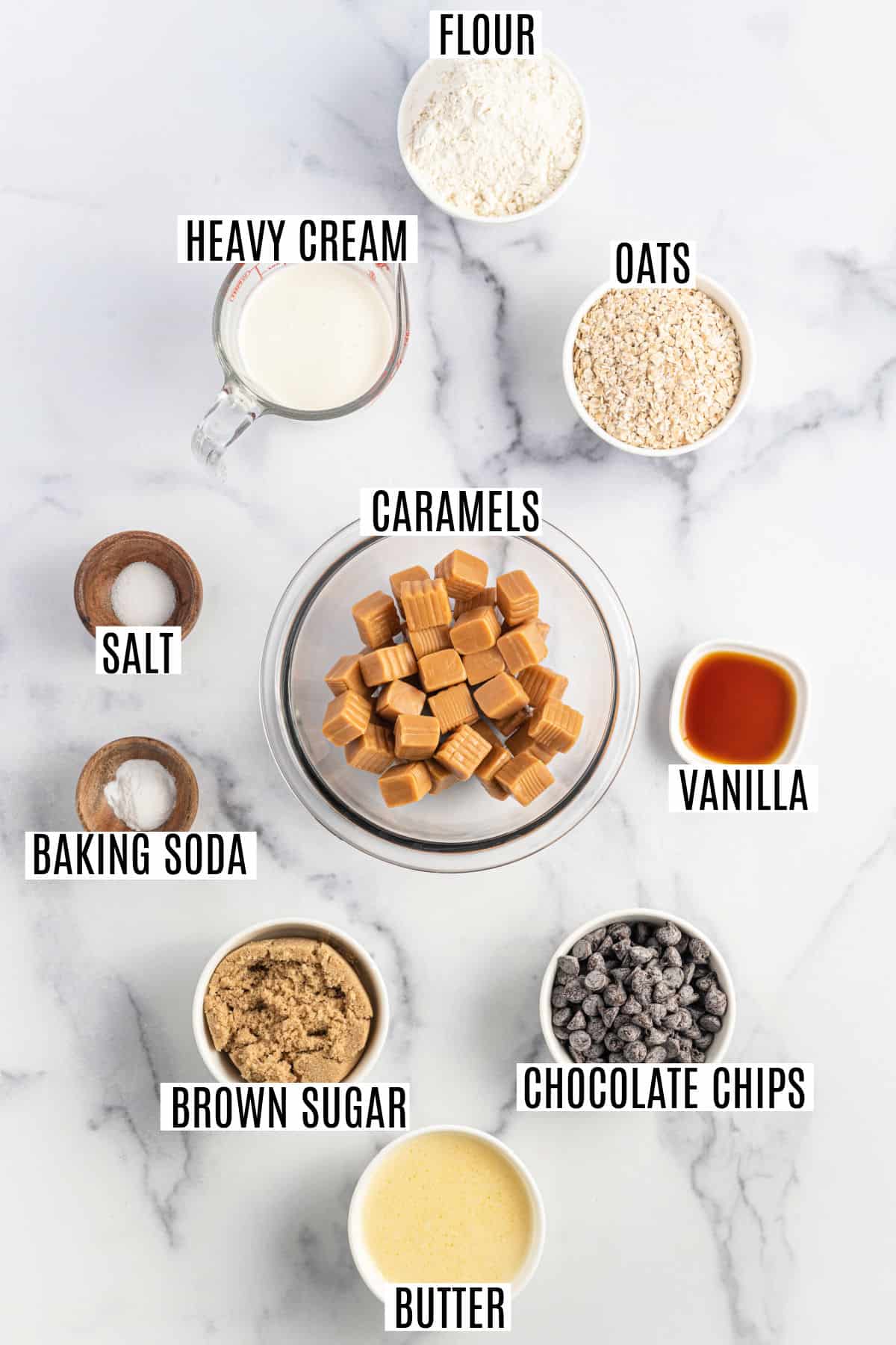 Ingredients needed to make caramelitas.