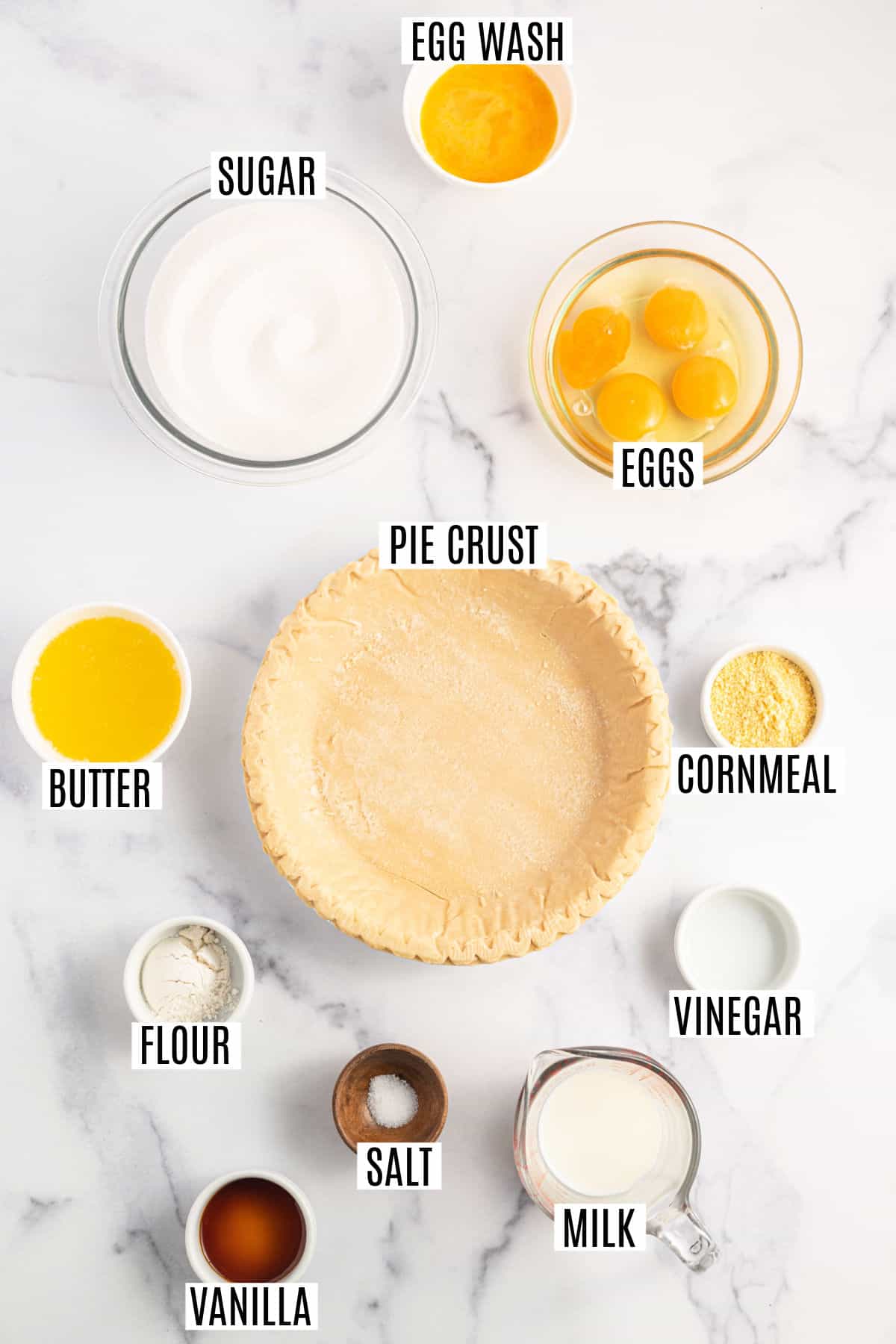 Ingredients needed to make chess pie.