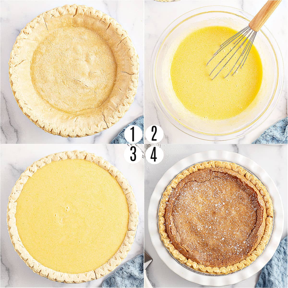 Step by step photos showing how to make chess pie.