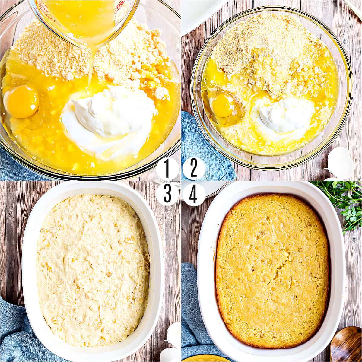 Step by step photos showing how to make jiffy cornbread casserole.