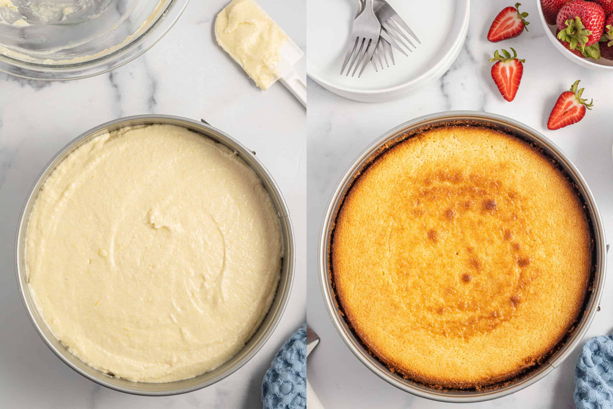 Step by step photos showing how to bake lemon ricotta cake.