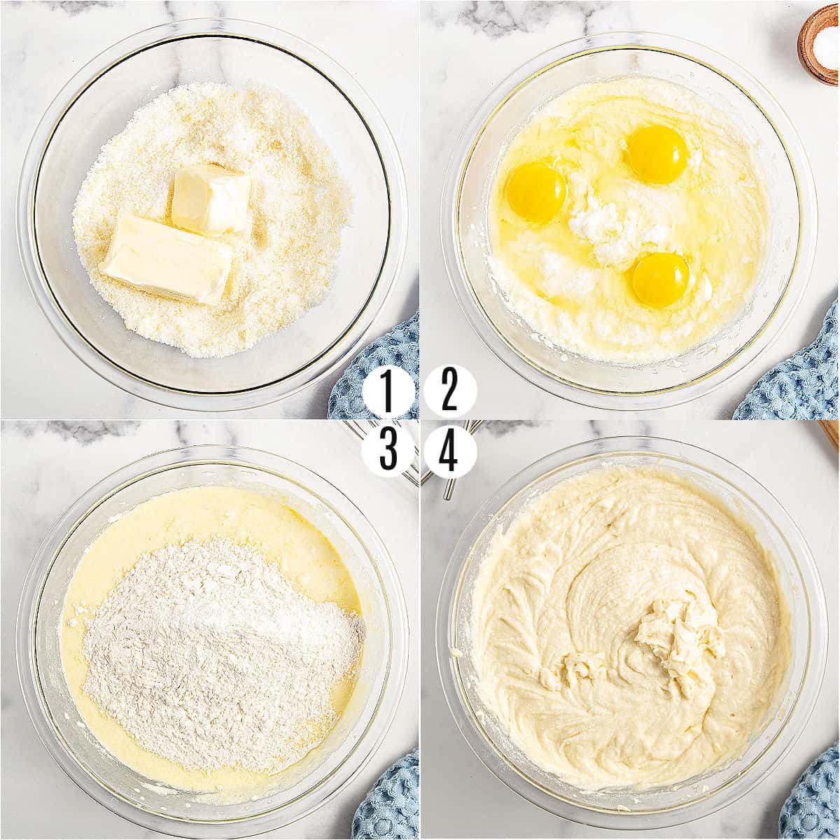 Step by step photos showing how to make lemon ricotta cake.