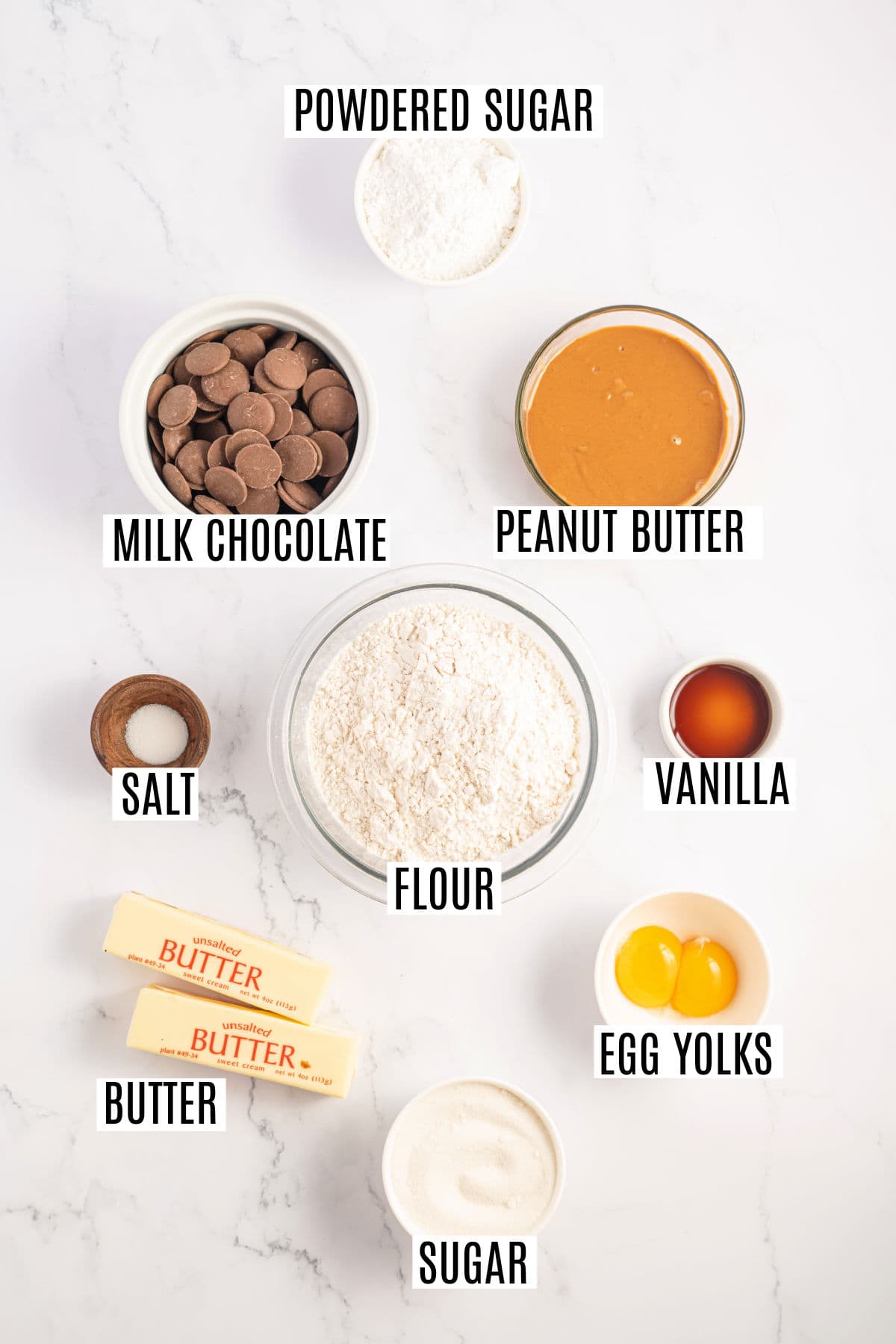 Ingredients needed to make tagalong cookies.