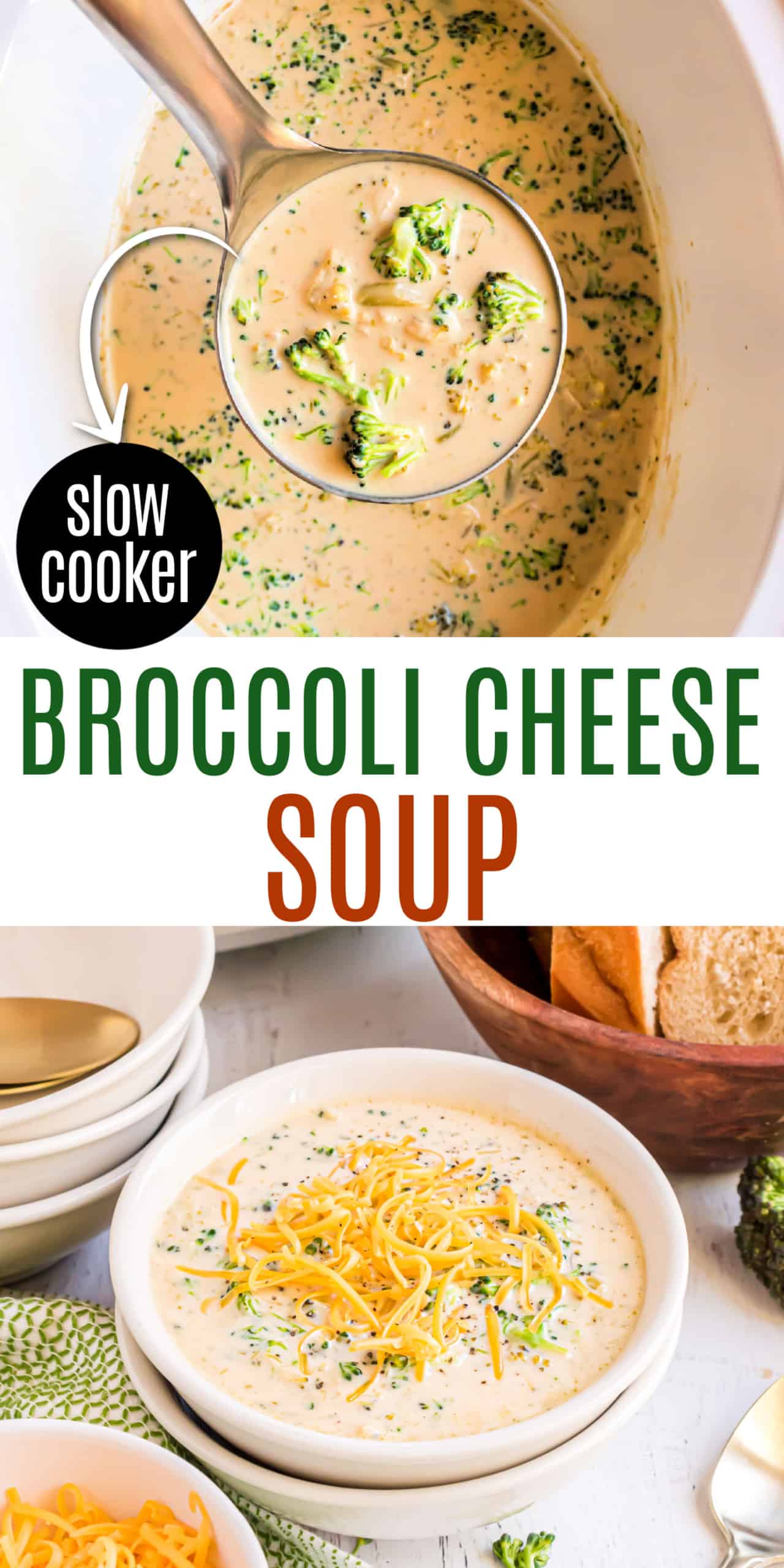 Slow Cooker Broccoli Cheese Soup {With Fresh Veggies} 