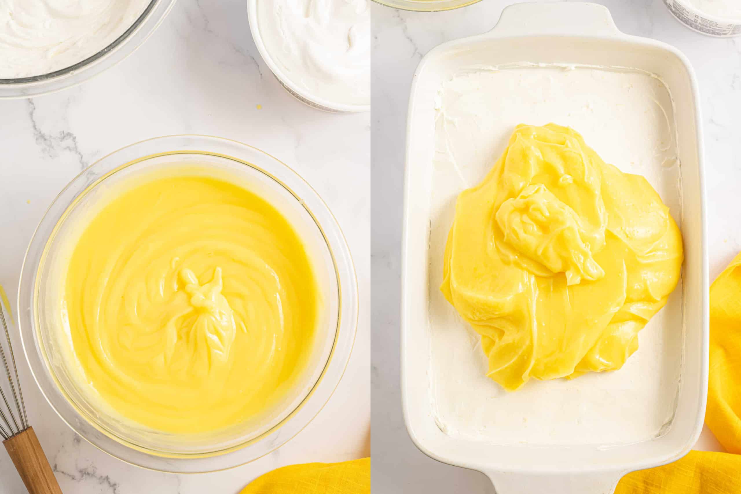 Step by step photos showing how to make lemon lush filling.