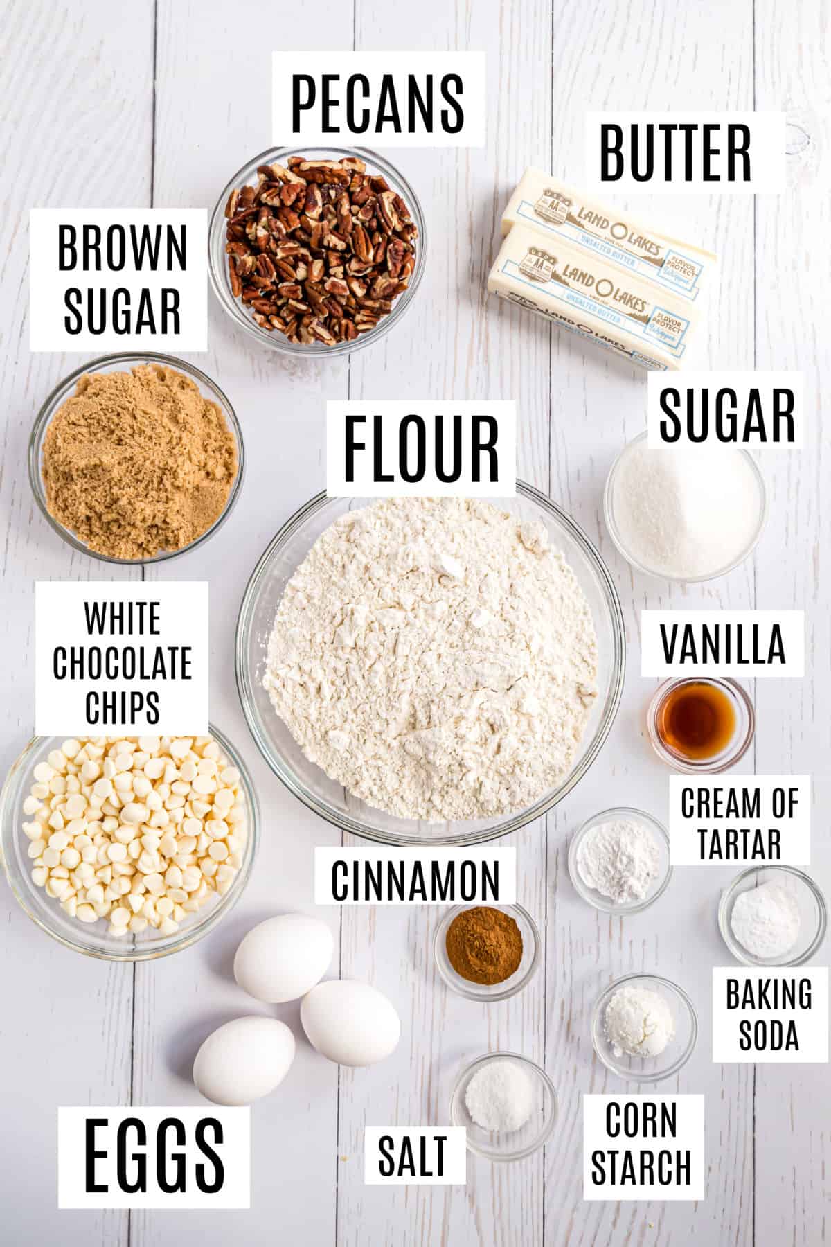 Ingredients needed to make cinnamon cookies.