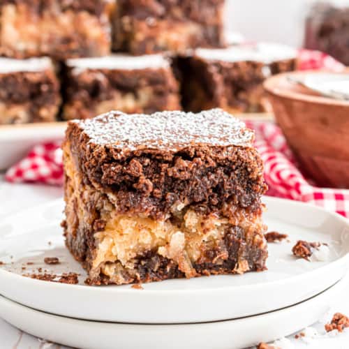My Coconut Brownies are a delicious take on classic chocolate brownies. You’ll love the decadent chocolate you already know and love, stuffed with a chewy layer of coconut filling. You'll have this treat in the oven in under 15 minutes. 