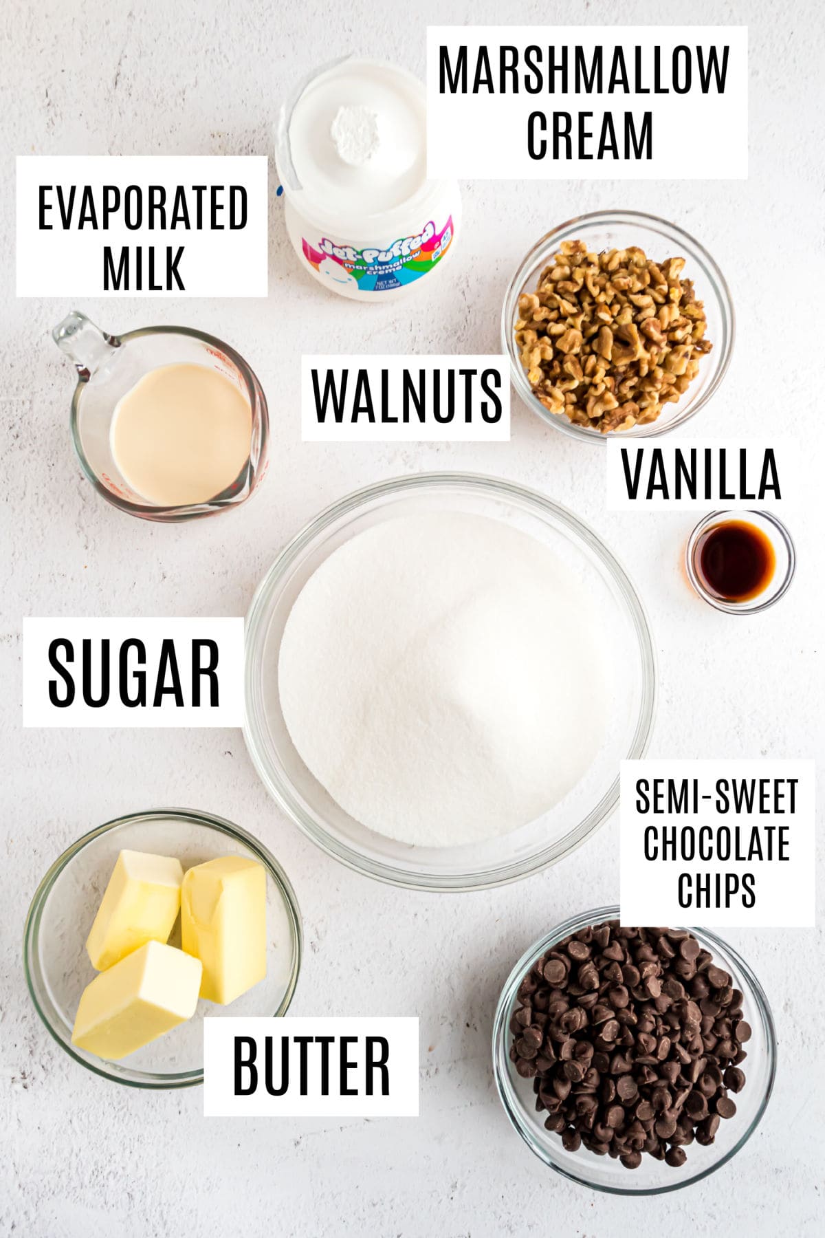 Ingredients needed to make fantasy fudge.