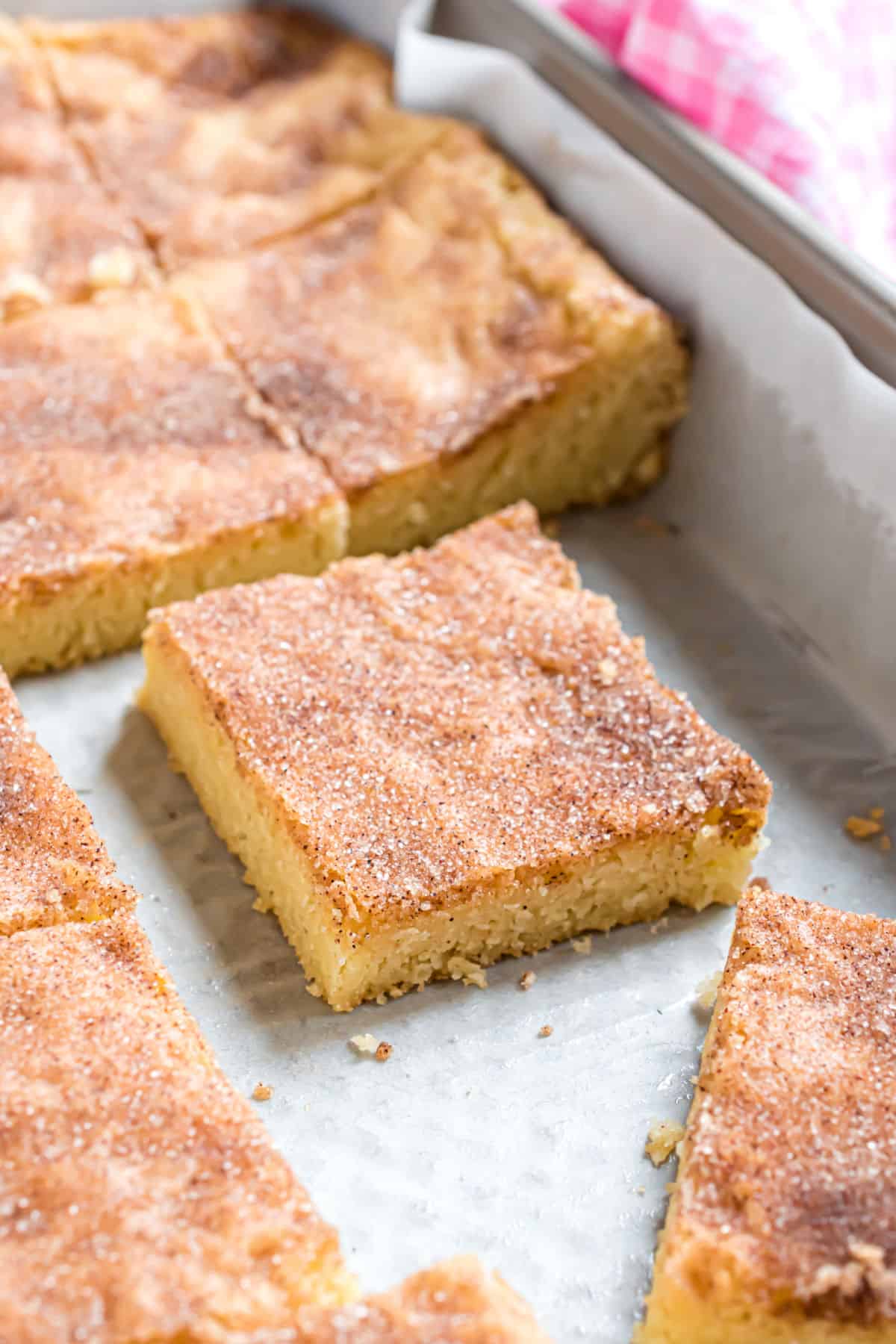 Snickerdoodles cut into bar shapes.